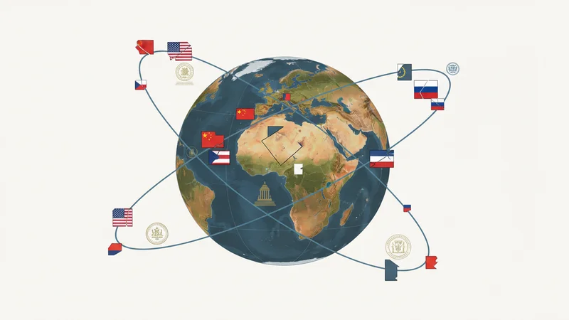 National flags reflected in orbital path grid over Earth