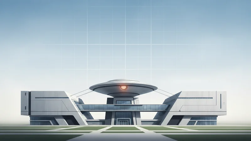 ASI headquarters in Rome Tor Vergata with a faint four-by-four analytical grid diffused in the background