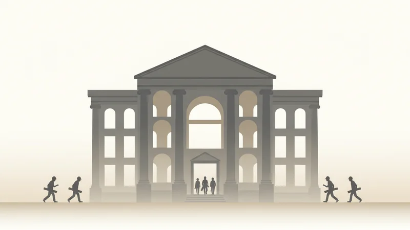 Edificio istituzionale deserto, con gli ingegneri che se ne vanno