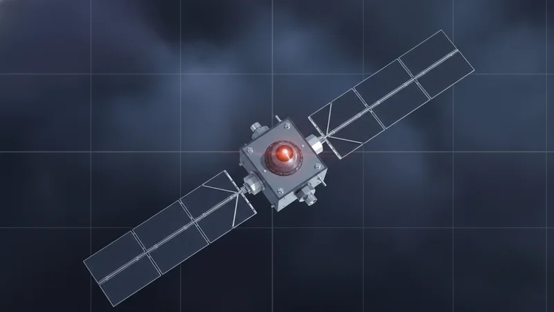 European meteorological satellite with a faint four-by-four analytical grid diffused in the background