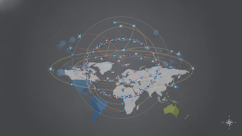 Layered orbital threat map with proximity-approach vectors between satellites in low and geostationary orbit