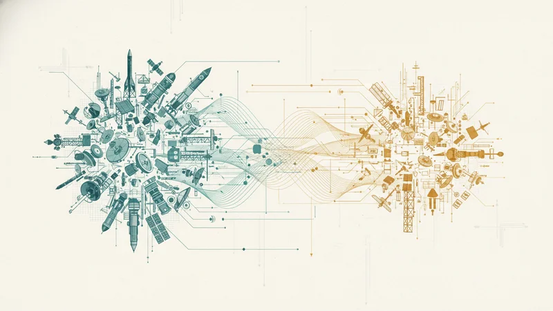 Technology transfer flowing between two asymmetric nodes representing space agencies
