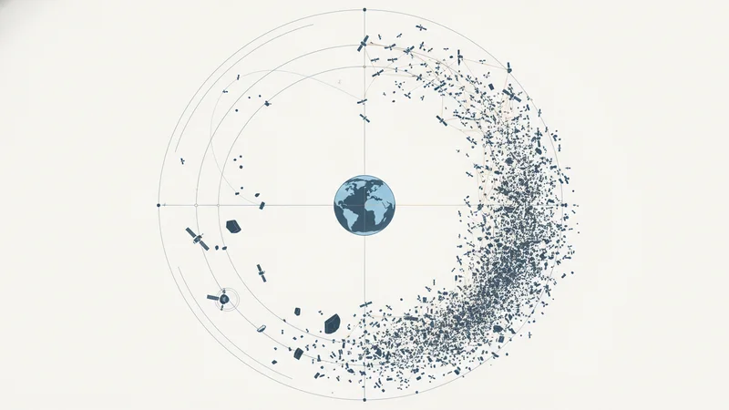A two-by-two decision matrix rendered as four orbital quadrants around Earth, each with a different density of satellites and debris.